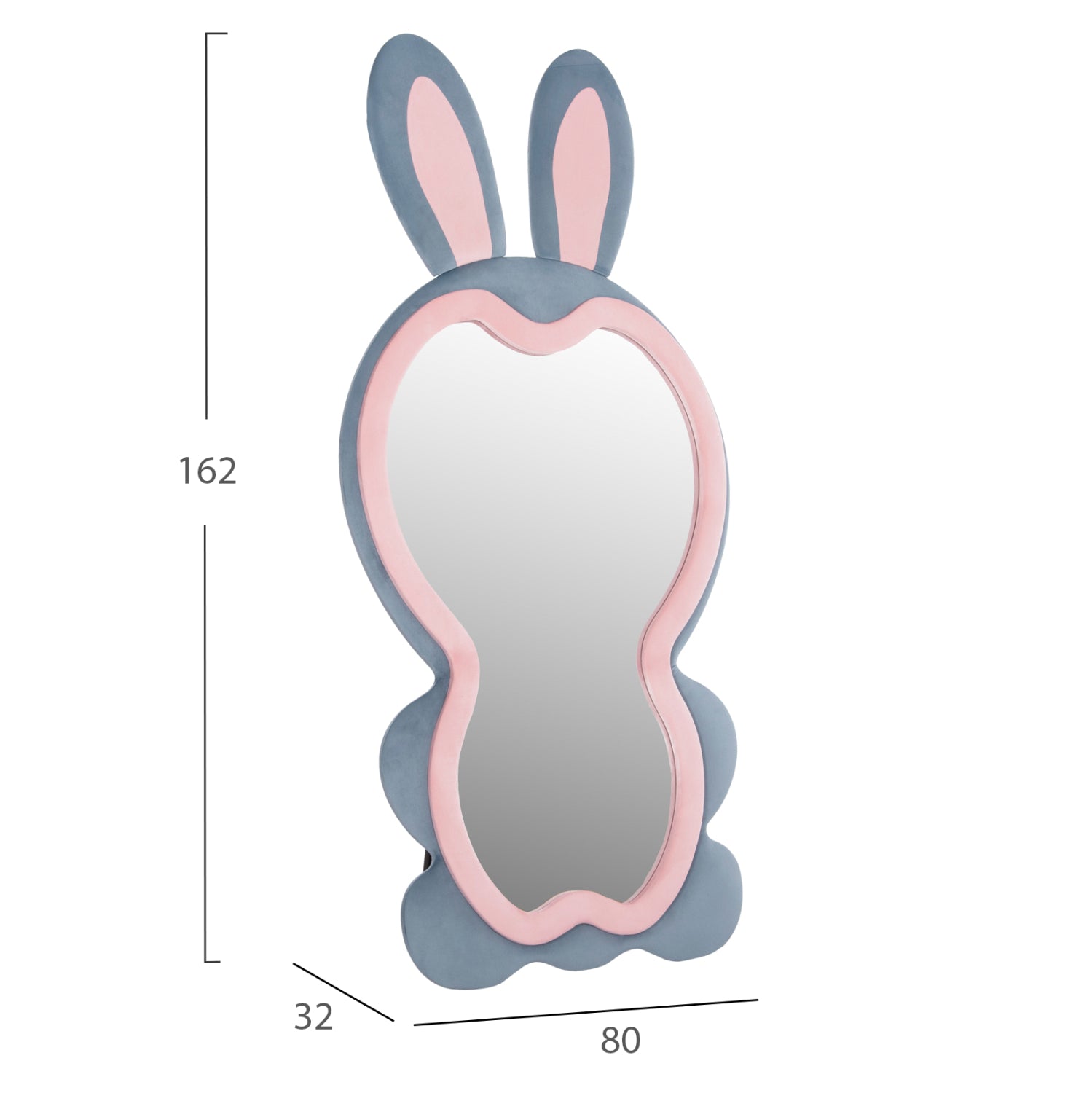 ДЕТСКО ПОДОВО ОГЛЕДАЛО BUNNY МДФ В РОЗОВО И СИНЬО-ЧЕРНА ОСНОВА 80x162см.