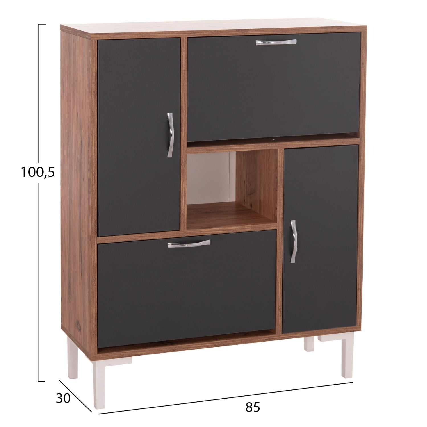Шкаф за обувки MEDY меламин антрацит с естествени черни крака 85x30x108.5см.