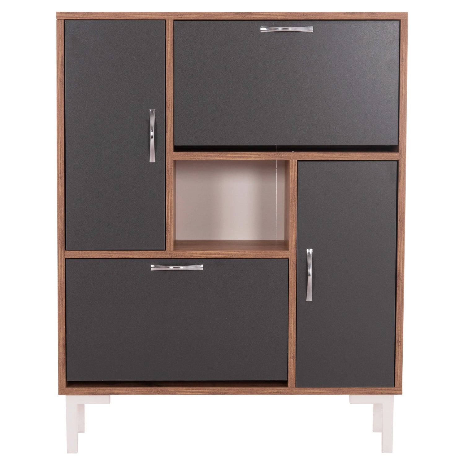 Шкаф за обувки MEDY меламин антрацит с естествени черни крака 85x30x108.5см.