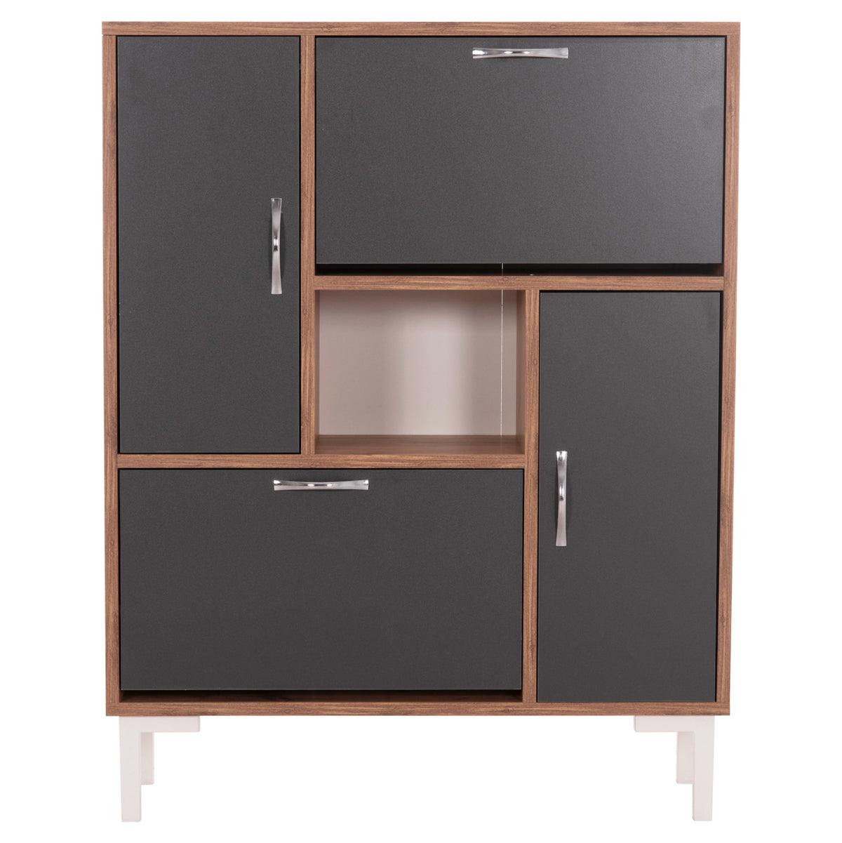 Шкаф за обувки MEDY меламин антрацит с естествени черни крака 85x30x108.5см.