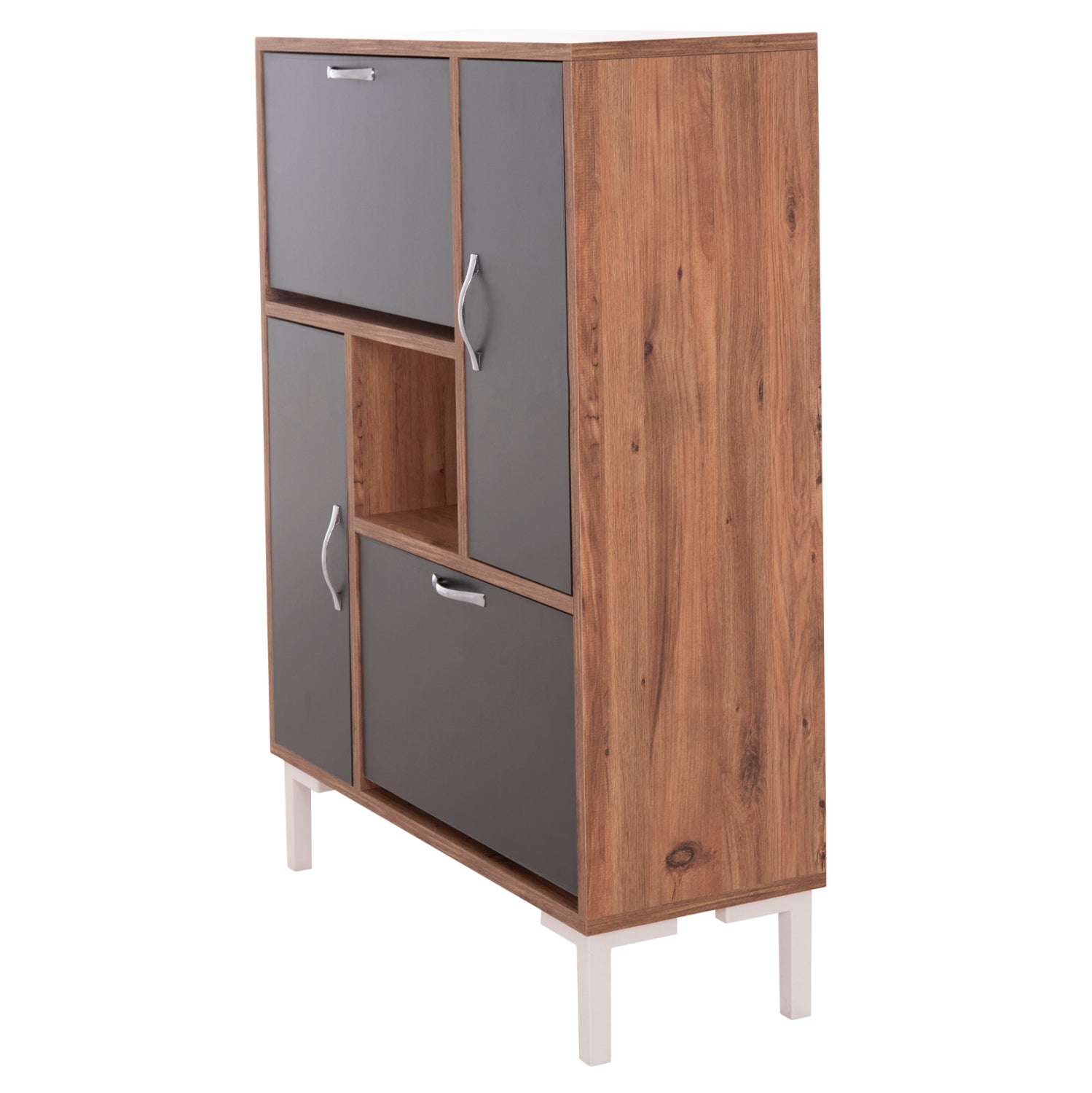 Шкаф за обувки MEDY меламин антрацит с естествени черни крака 85x30x108.5см.