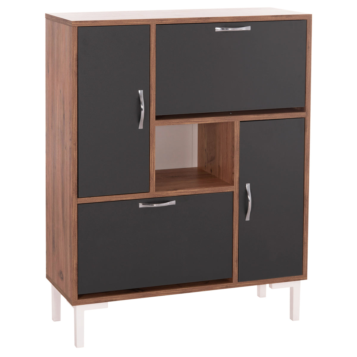 Шкаф за обувки MEDY меламин антрацит с естествени черни крака 85x30x108.5см.