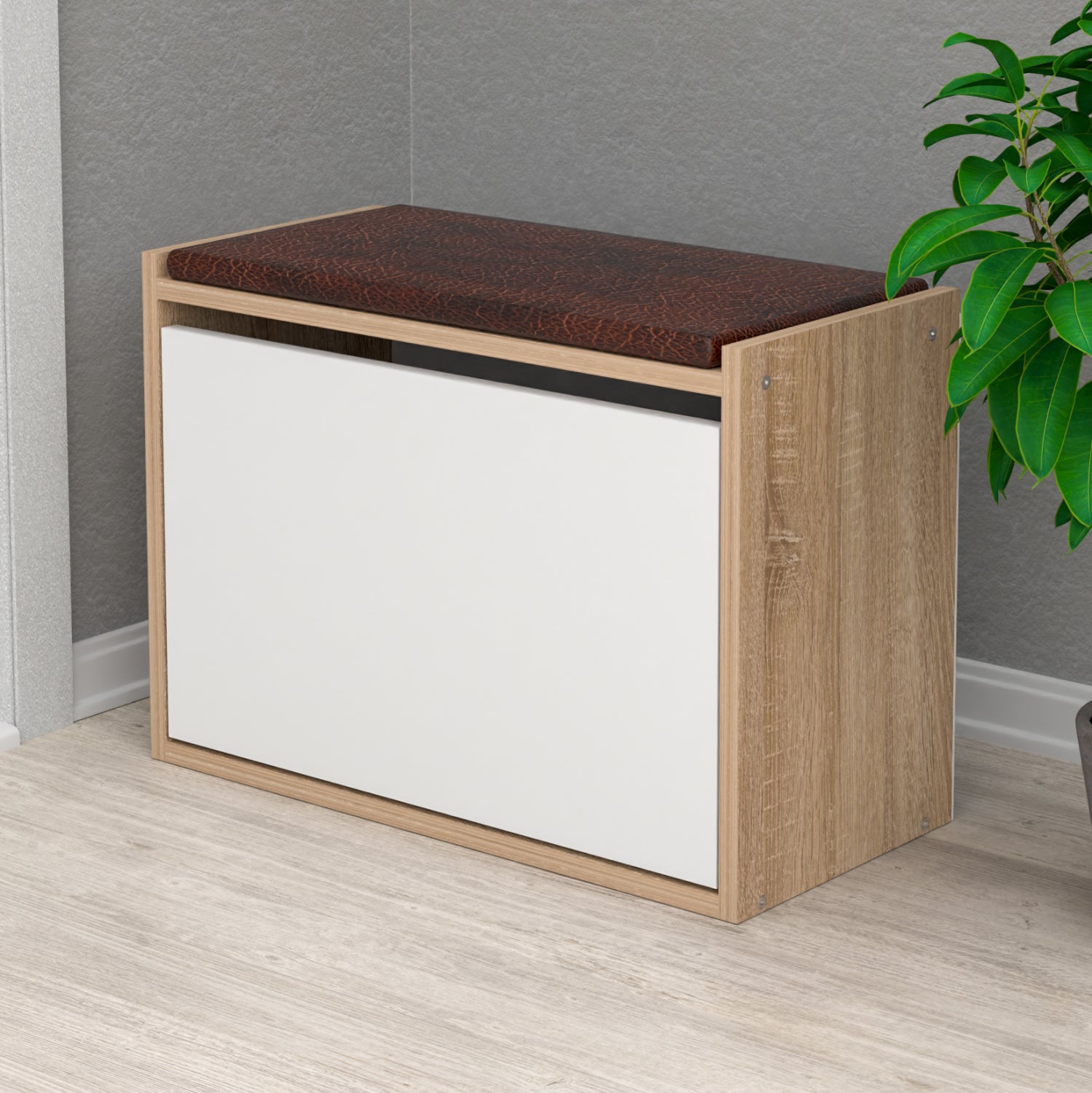 ПОЛИЦА ЗА ОБУВКИ СЪС СЕДАЛКА VIDAL МЕЛАМИН СОНАМА-БЯЛ 60x30x45Hсм.