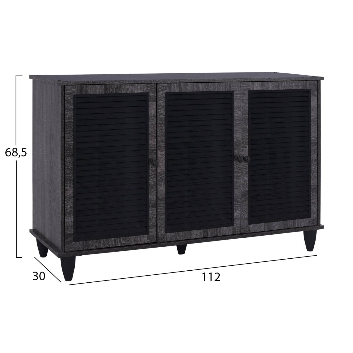 Дървен шкаф за обувки с 3 врати Сив цвят 112x30x68,5 см