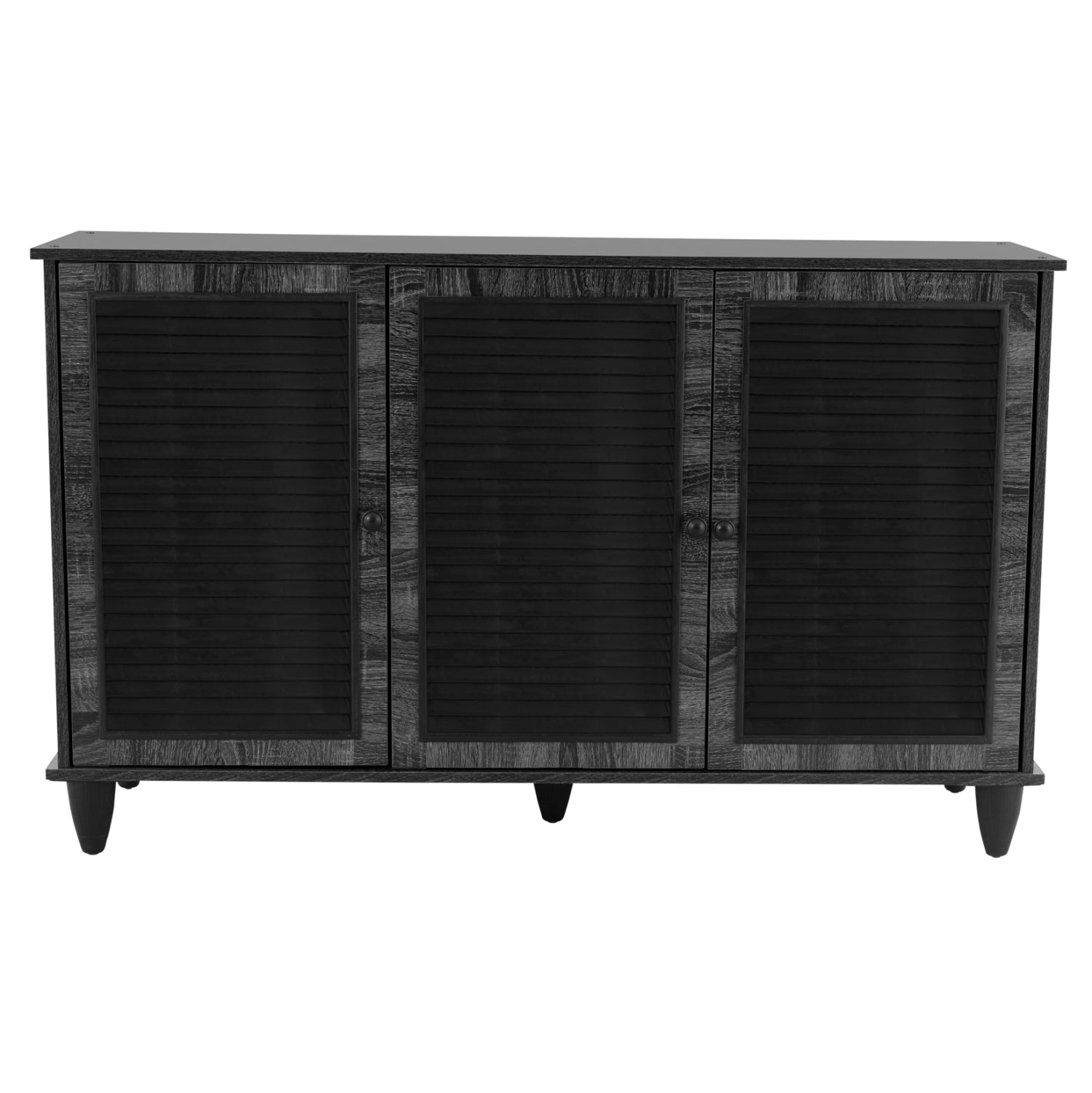 Дървен шкаф за обувки с 3 врати Сив цвят 112x30x68,5 см