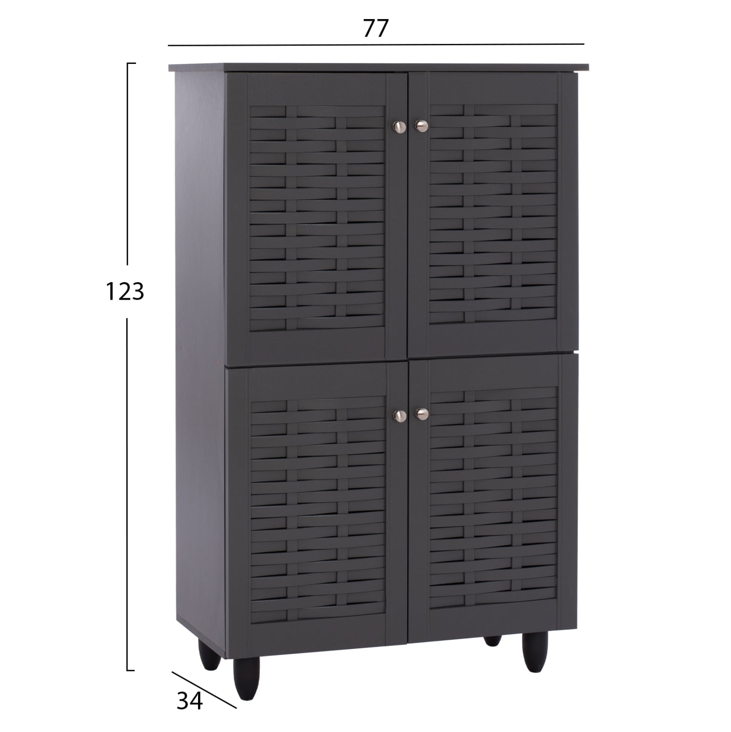 Шкаф за обувки KABIRA 4-врати меламин тъмносив 77x34x123см