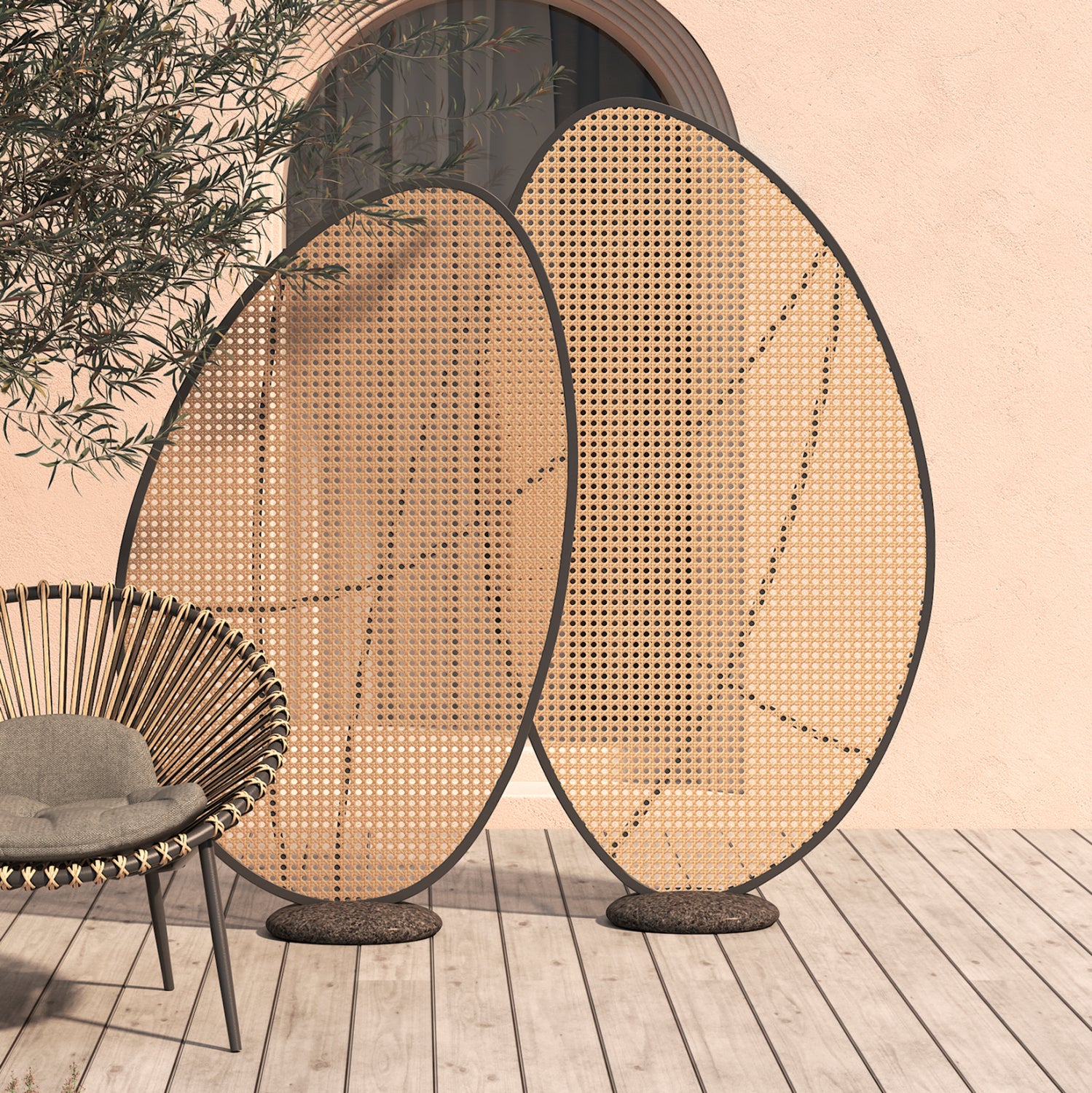 Параван алуминий KOMORABI (L) антрацит с бежова рамка WICKER 110x33x19