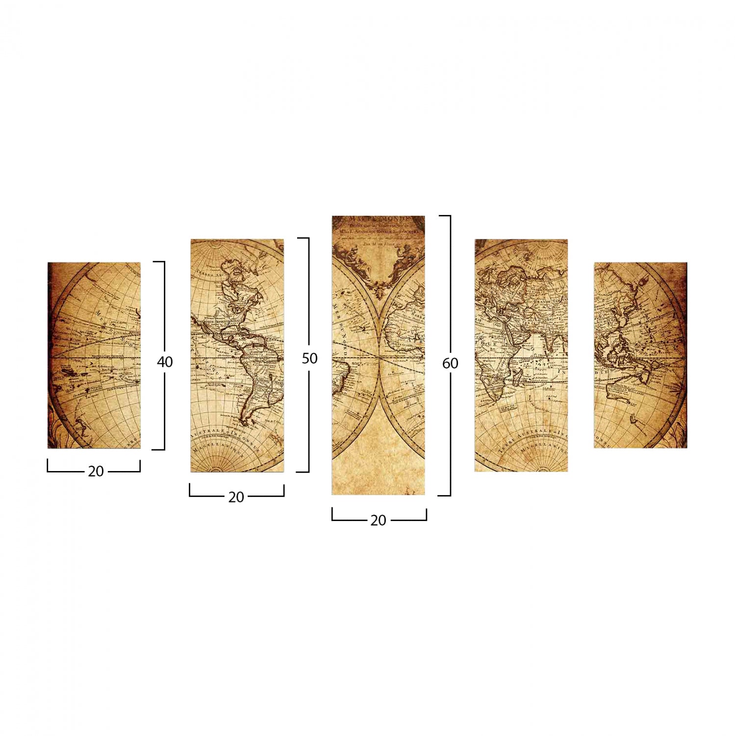 MDF картина винтидж карта на света 100X60x0,3 cm.