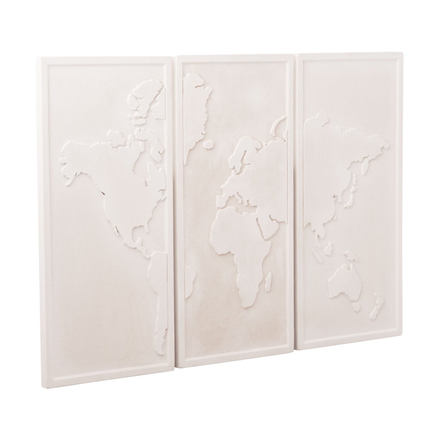 Трипанелна стенна картина карта на света SANTORINI MDF в цвят екрю 180x4(дебелина)x120Hсм.