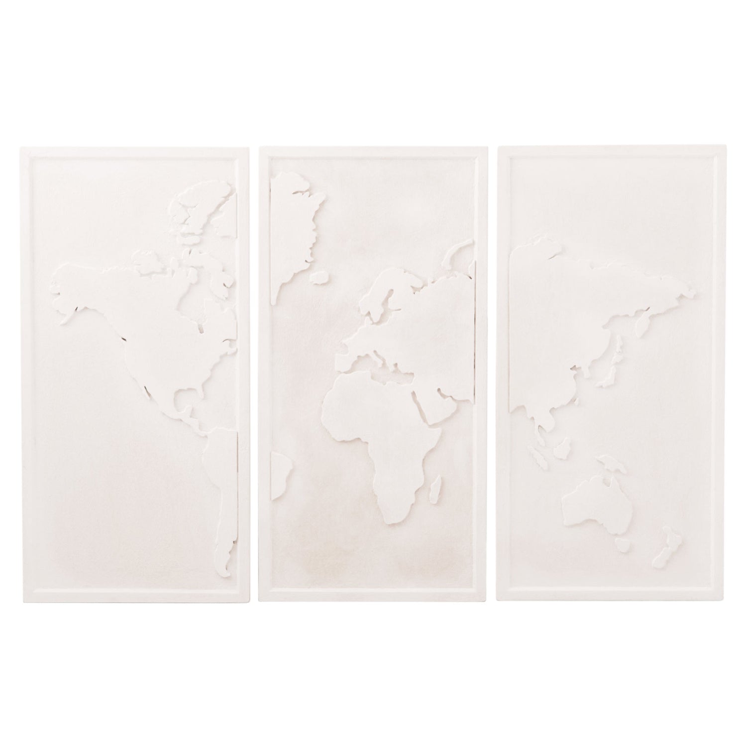 Трипанелна стенна картина карта на света SANTORINI MDF в цвят екрю 180x4(дебелина)x120Hсм.