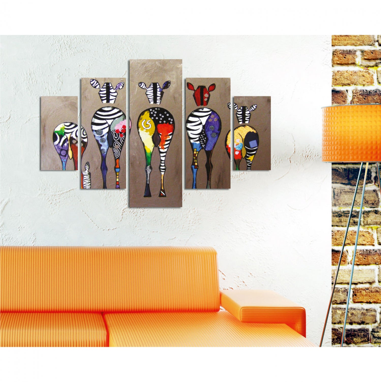 5 части MDF картина цветни зебри 82x56x3