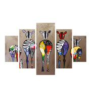 5 части MDF картина цветни зебри 82x56x3