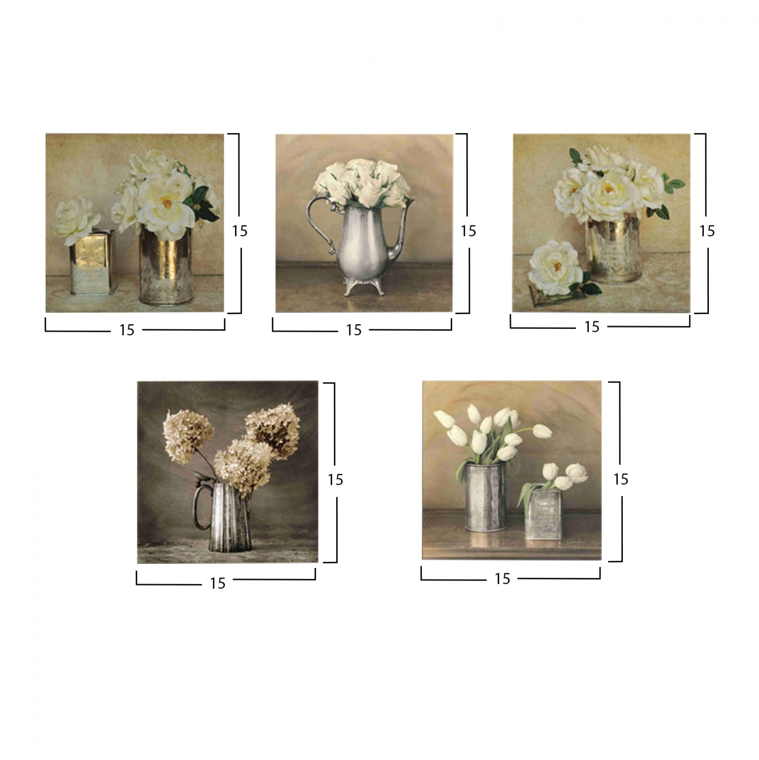 Пет части MDF платно Романтични цветя 75x0,3x15 см.