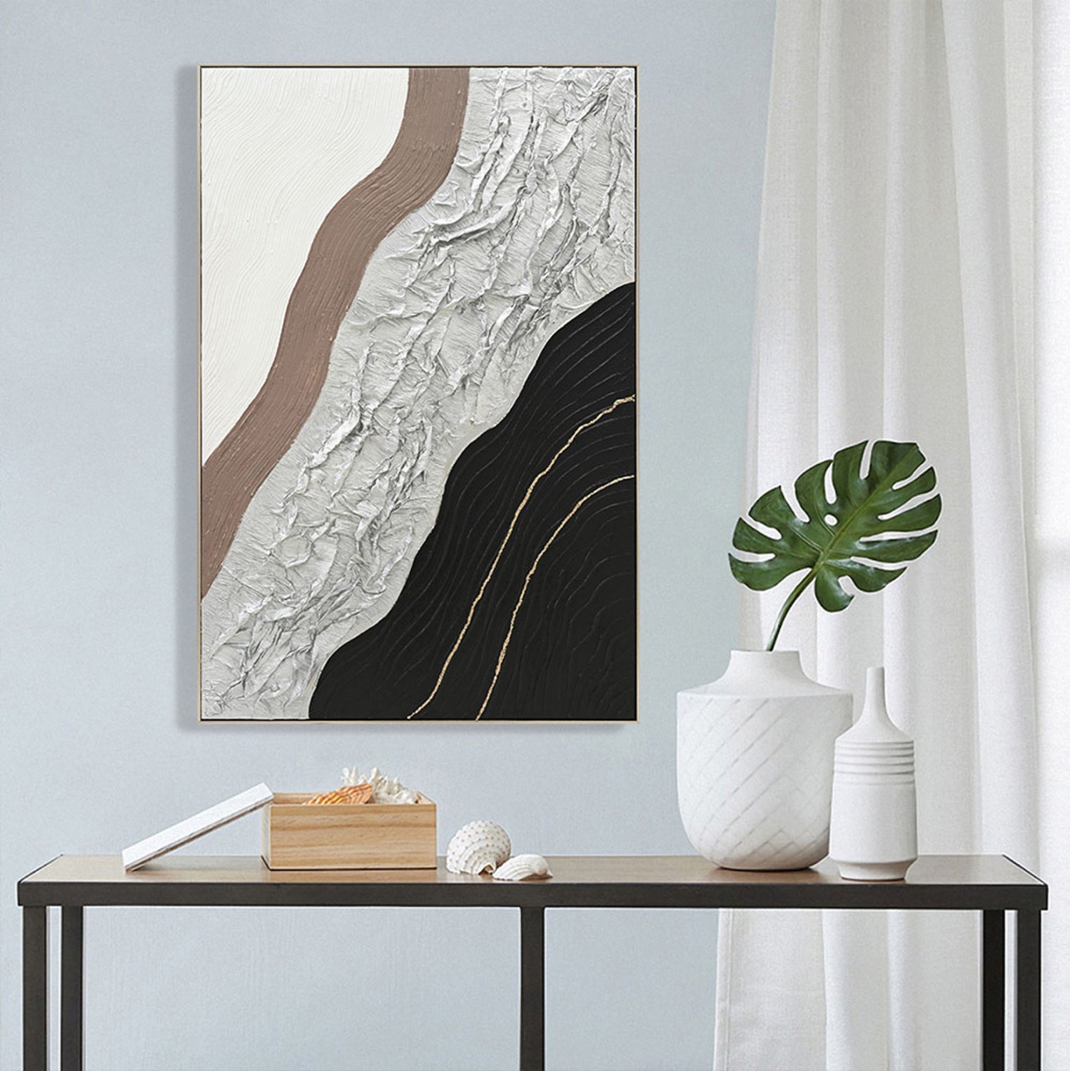 СТЕННА КАРТИНА ABSTRACT БЕЖОВА PS РАМКА-ПЛАТНО-РЪЧНА ИЗРАБОТКА 82x4.5x122Hсм.
