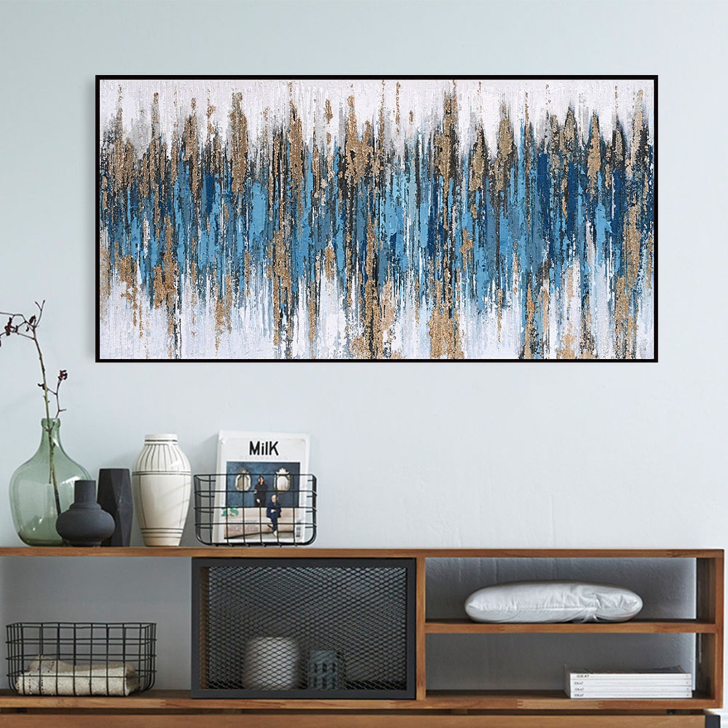 СТЕННА КАРТИНА SEDIMENT (СИНЬО) БЕЖОВА PS РАМКА-ПЛАТНО 142x4.5x72Hсм.