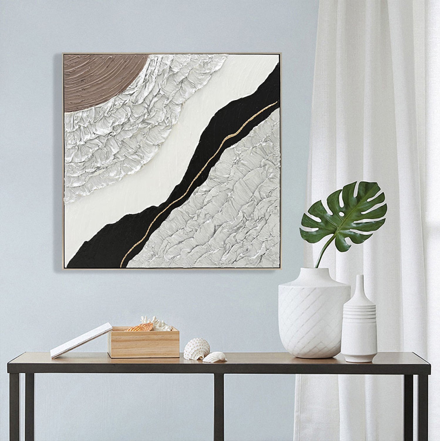 СТЕННА КАРТИНА ABSTRACT (КВАДРАТНА) БЕЖОВА PS РАМКА-ПЛАТНО-РЪЧНА ИЗРАБОТКА 82x4.5x82Hсм.