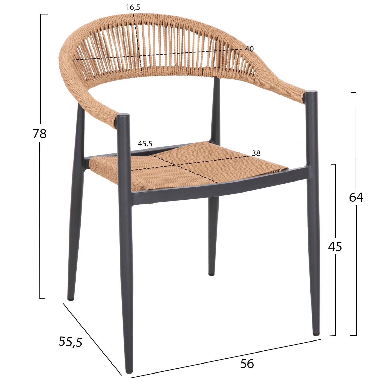 ФАШИРАН СТОЛ АЛУМИНИЙ GRET ТЪМНО СИВ АЛУМИНИЙ-БЕЖОВ PE РАТАН 56x55,5x78H