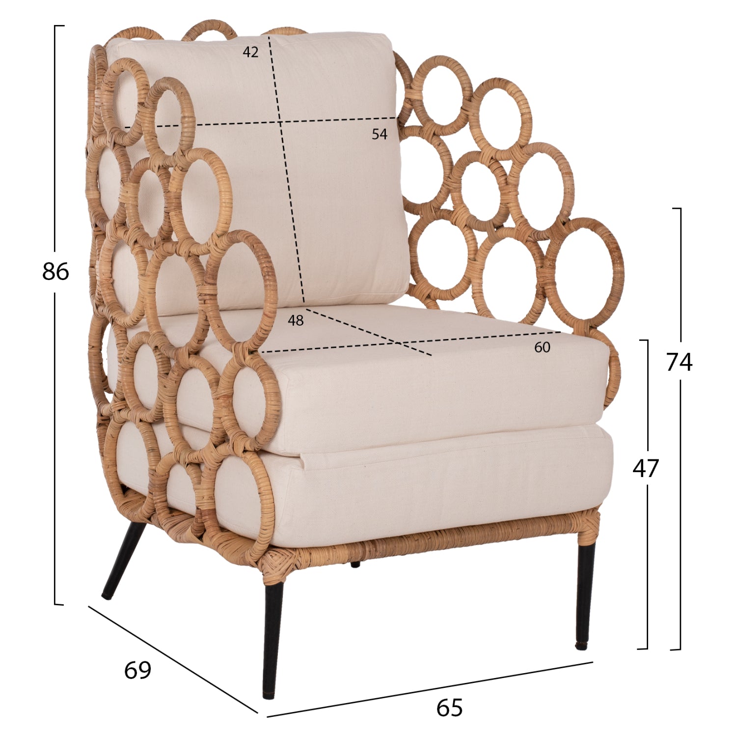 Тапициран стол Ringer FB99341 ратан-метал натурален цвят 65x69x86H cm.