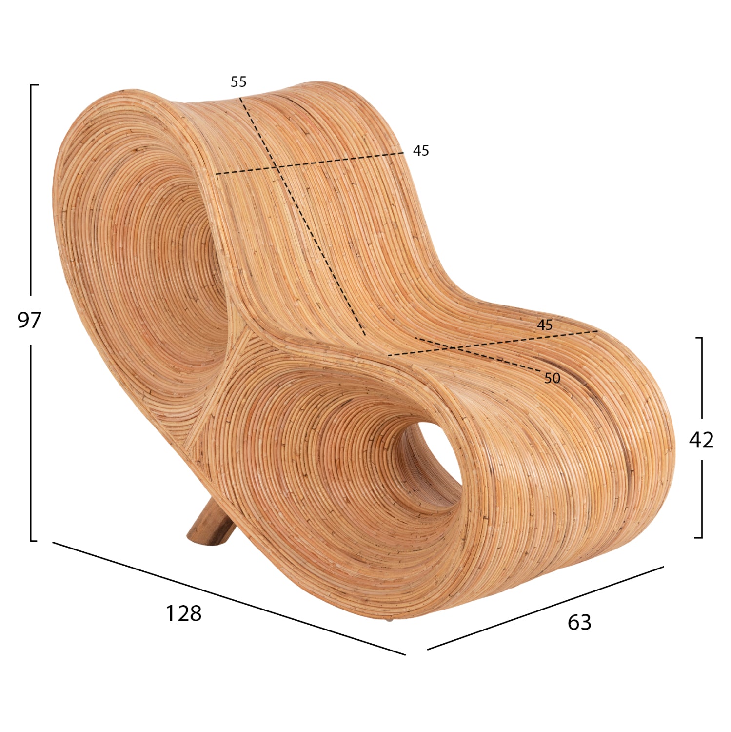 Фотьойл CURVY LOUNGE ратан в естествен цвят 63x128x97Hсм.