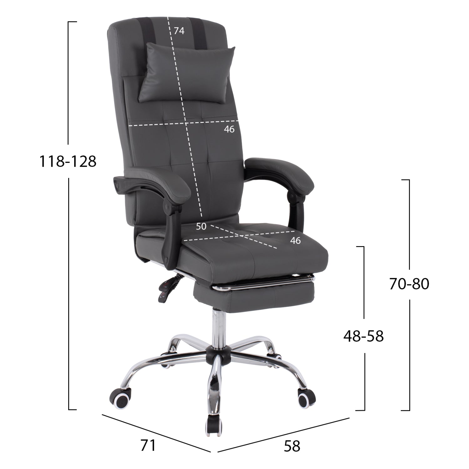 ОФИС СТОЛ EXECUTIVE СИВ СЪС СГЪВАЕМ ПОДЛАКЪТНИК 58x71x128см Височина