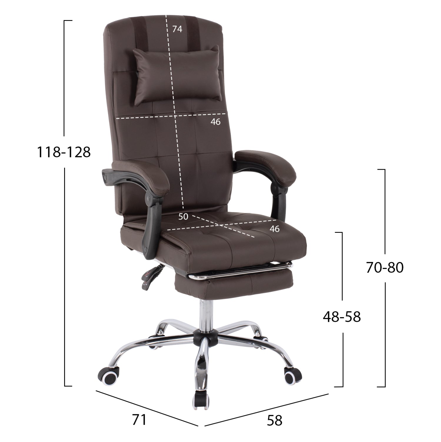 Изпълнителен офис стол кафяв с сгъваем поставка за крака 58x71x128Hсм.