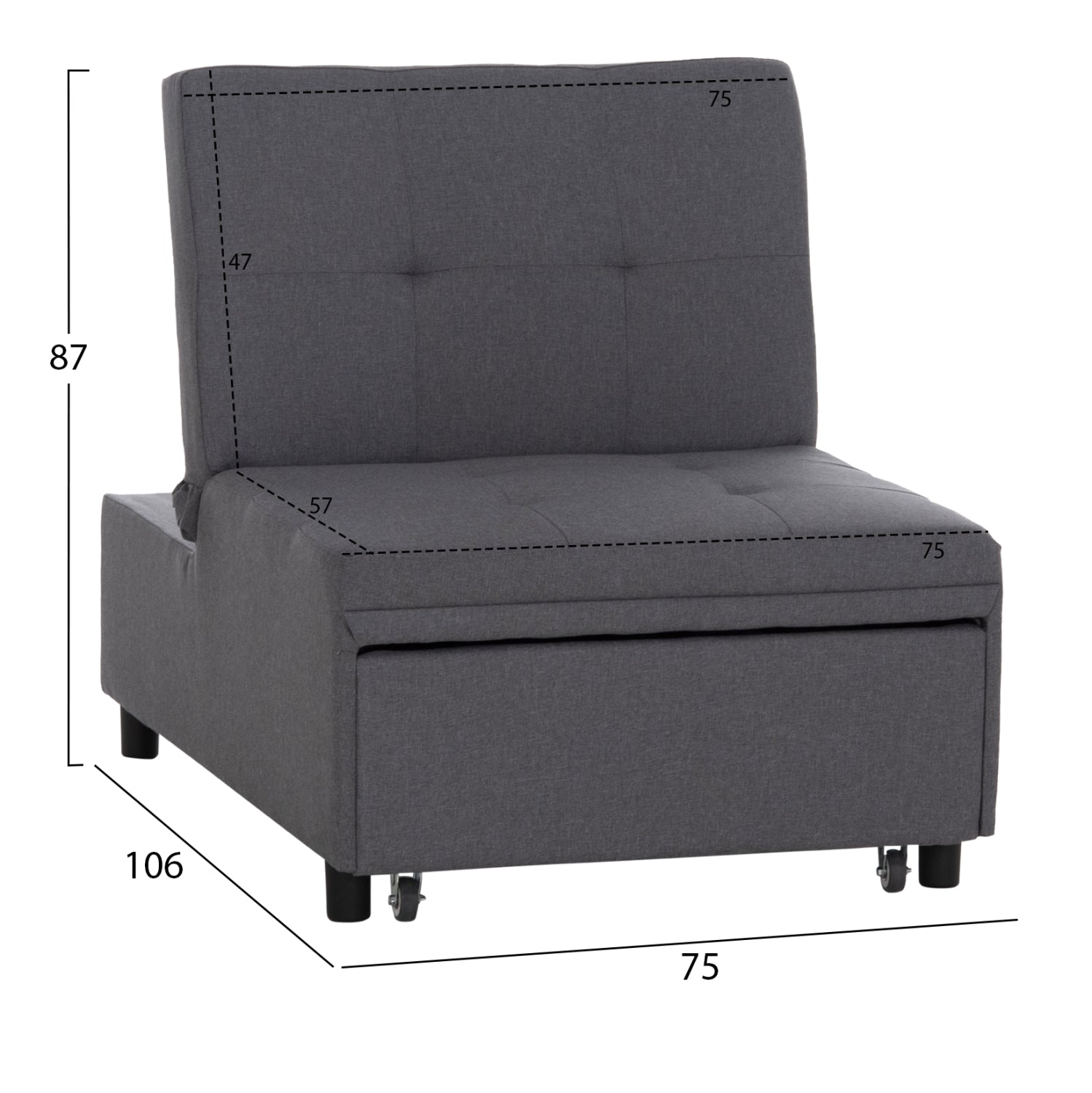 Кресло легло LIBRE сив плат 75x106x87Hcm