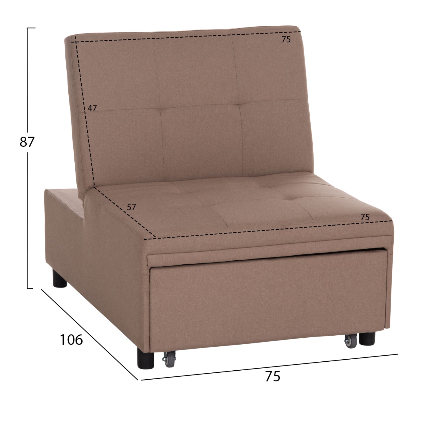 Кресло легло LIBRE бежов плат 75x106x87Hcm