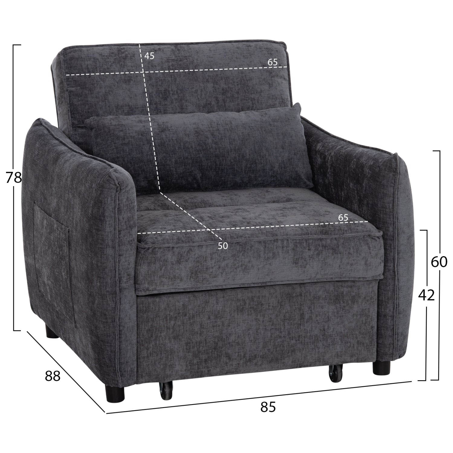 Разтегателно кресло ORYN сива тъкан 85x88x78Hсм.