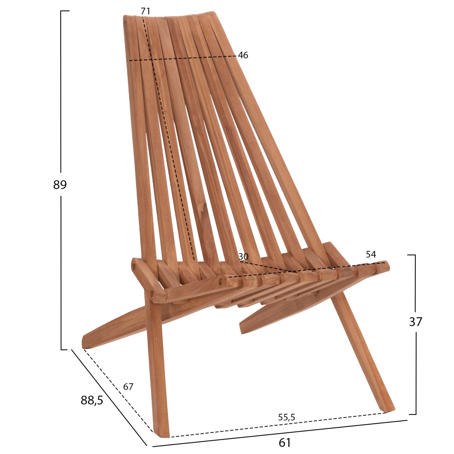ШЕЗЛОНГ СГЪВАЕМ SHIGAO ТИКОВА ДЪРВЕСИНА--ЕСТЕСТВЕН ЦВЯТ 61x88.5x89Hсм.