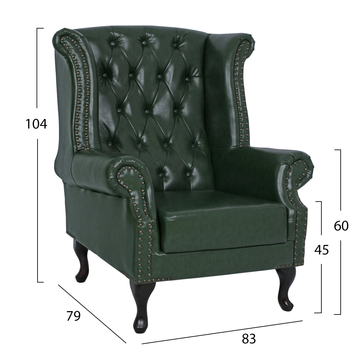 Фотьойл тип Chesterfield Polina,, кипарис зелено PU 83x79x104 см