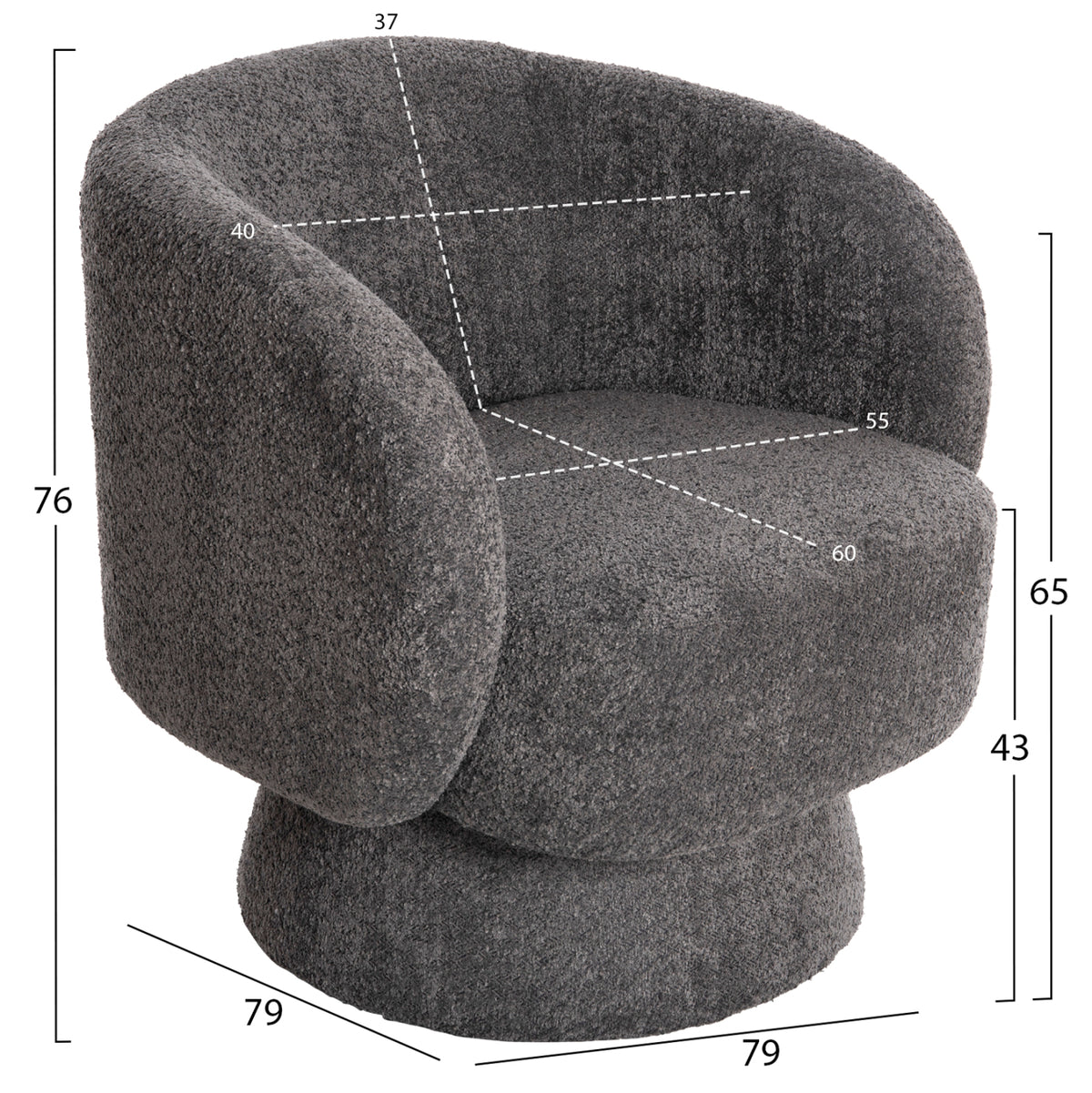 ВЪРТЯЩ СЕ ФОТЬОЙЛ KARLEN СИВ БУКЛЕ ПЛАТ 78x81x77Hсм.