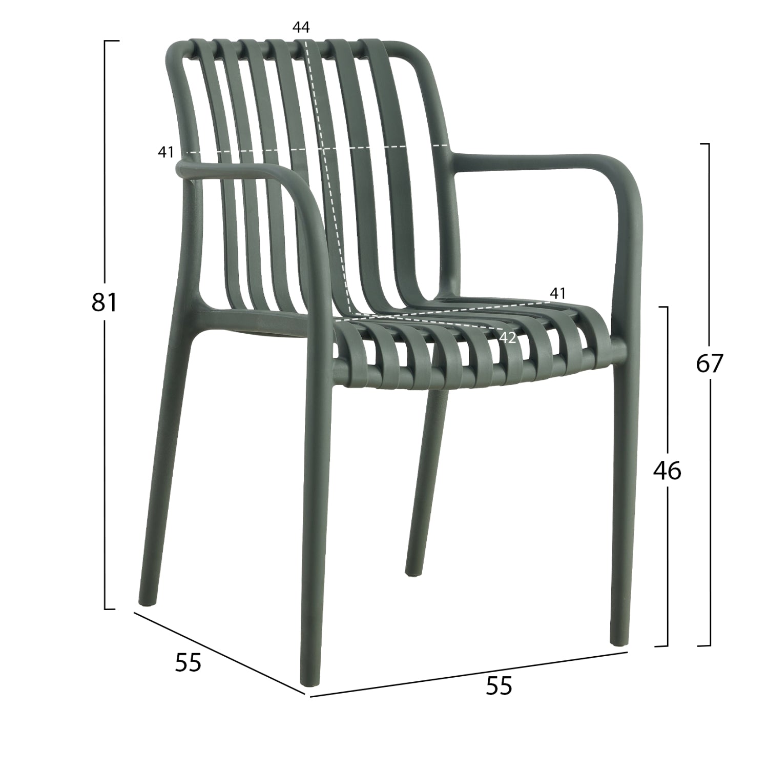 Стол с подлакътници полипропилен TIPPY тъмно маслинен 55x55x81 см