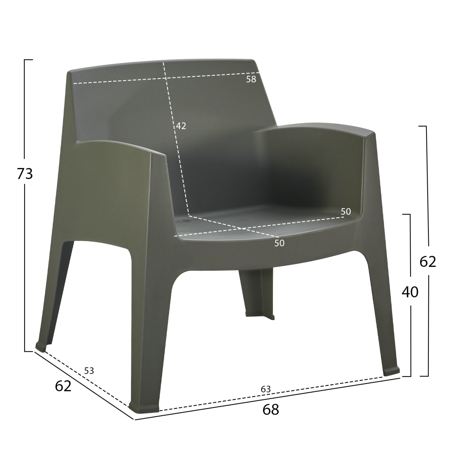 ПОЛИПРОПИЛЕНОВ ЛАУНДЖ ФОТЬОЙЛ SLEEK ТЪМНО ЗЕЛЕНО-МАСЛИНОВО 62x68x73Hсм.