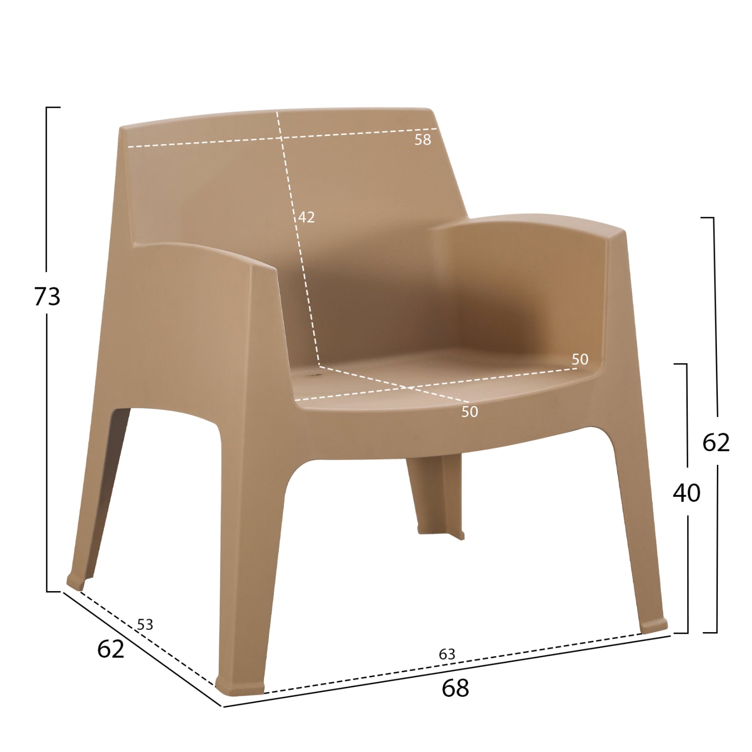 ПОЛИПРОПИЛЕНОВ ЛАУНДЖ ФОТЬОЙЛ SLEEK КАПУЧИНО 62x68x73Hсм.
