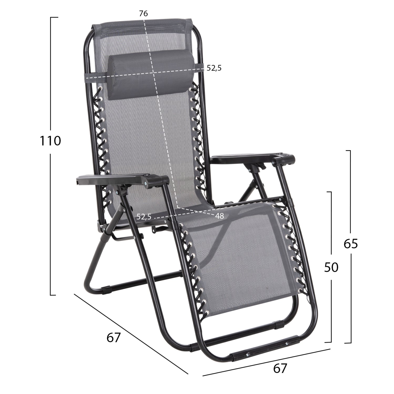 Фотьойл RELAX COMPANION сив текстилен - черен метал 67x145x110Hсм.