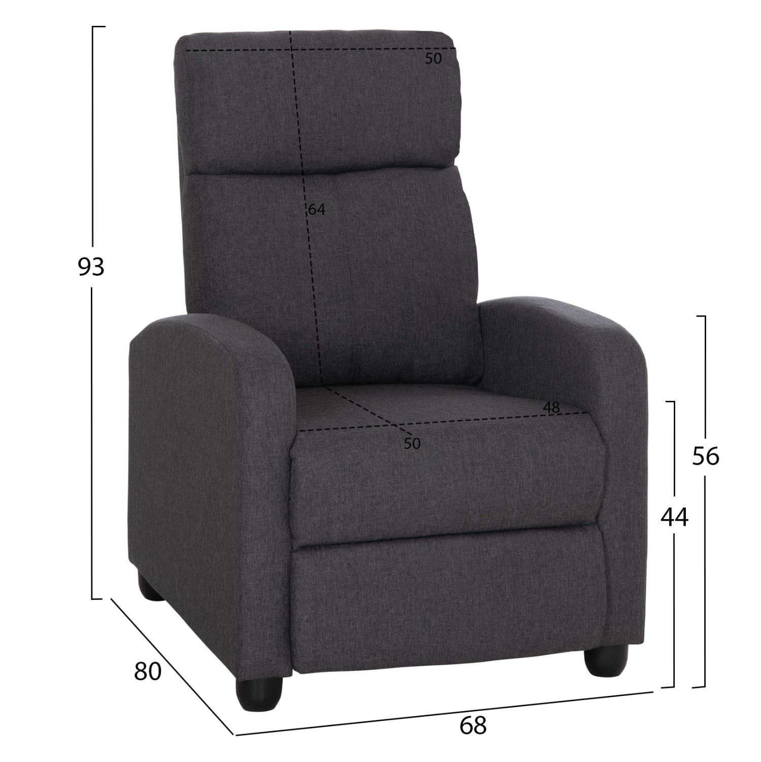 Кресло с релакс механизъм с изтласкване DROSEN сива тъкан 68x80x93Hсм.