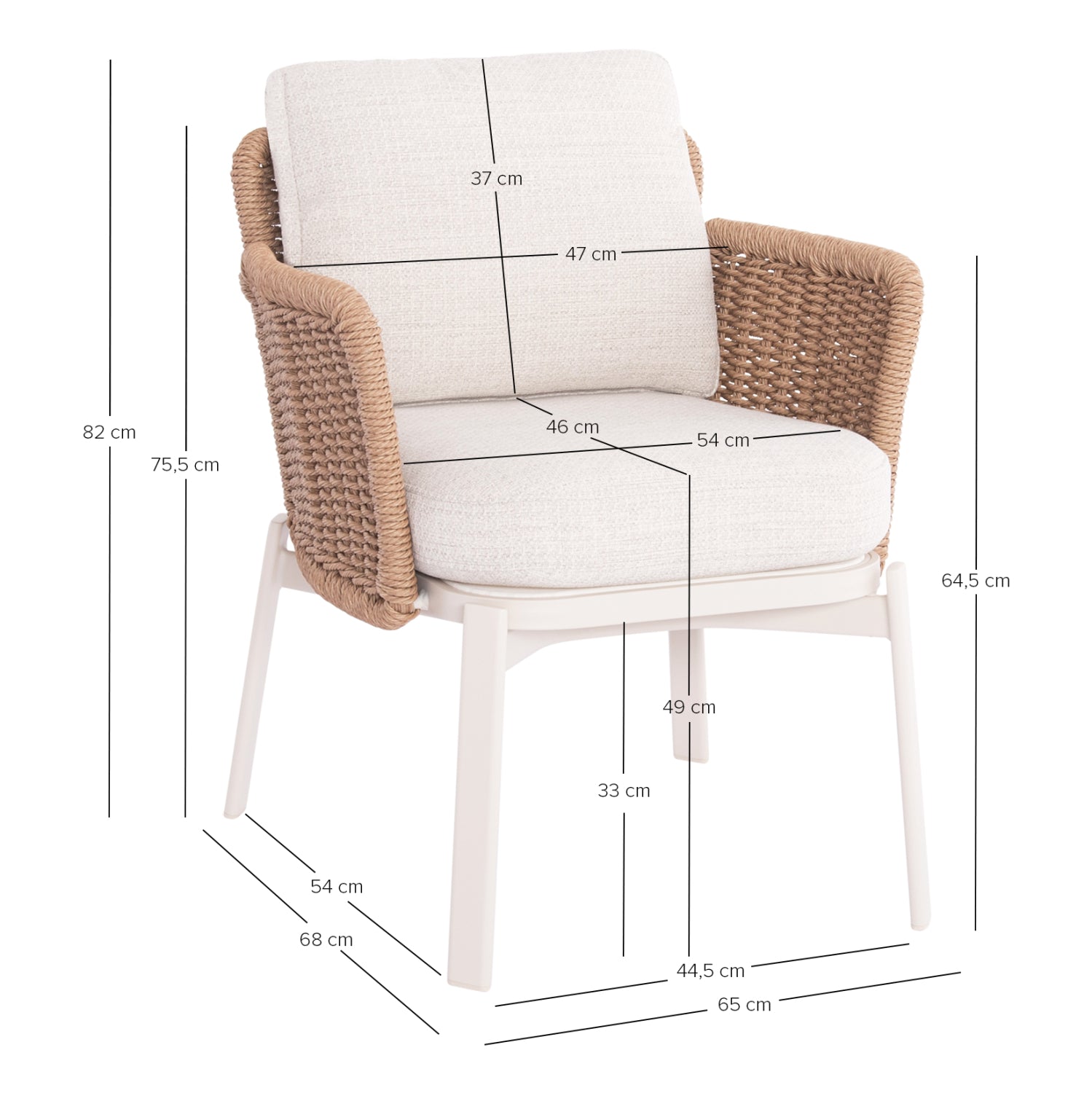Фотьойл серия Утопия екрю алуминий и бежови възглавници WICKER 65x68x