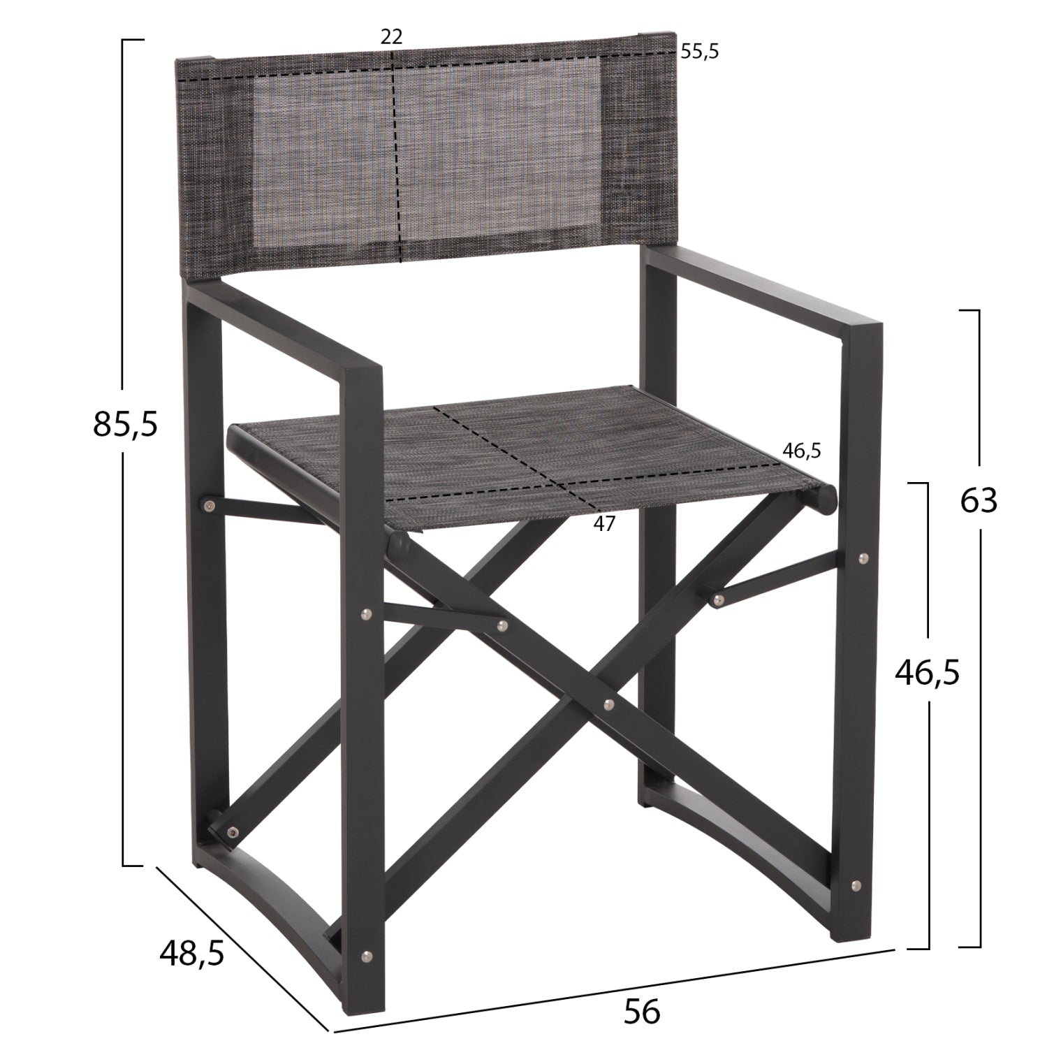 Режисьорски стол алуминий DUPRE сив цвят 57x48,5x85.5Hсм