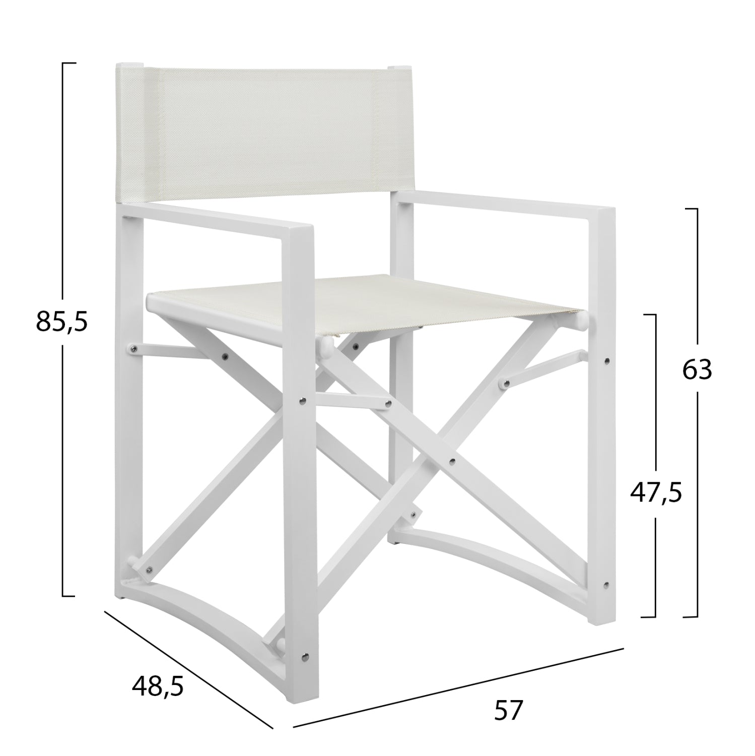 Режисьорски стол алуминий DUPRE бял цвят 57x48,5x85.5Hсм