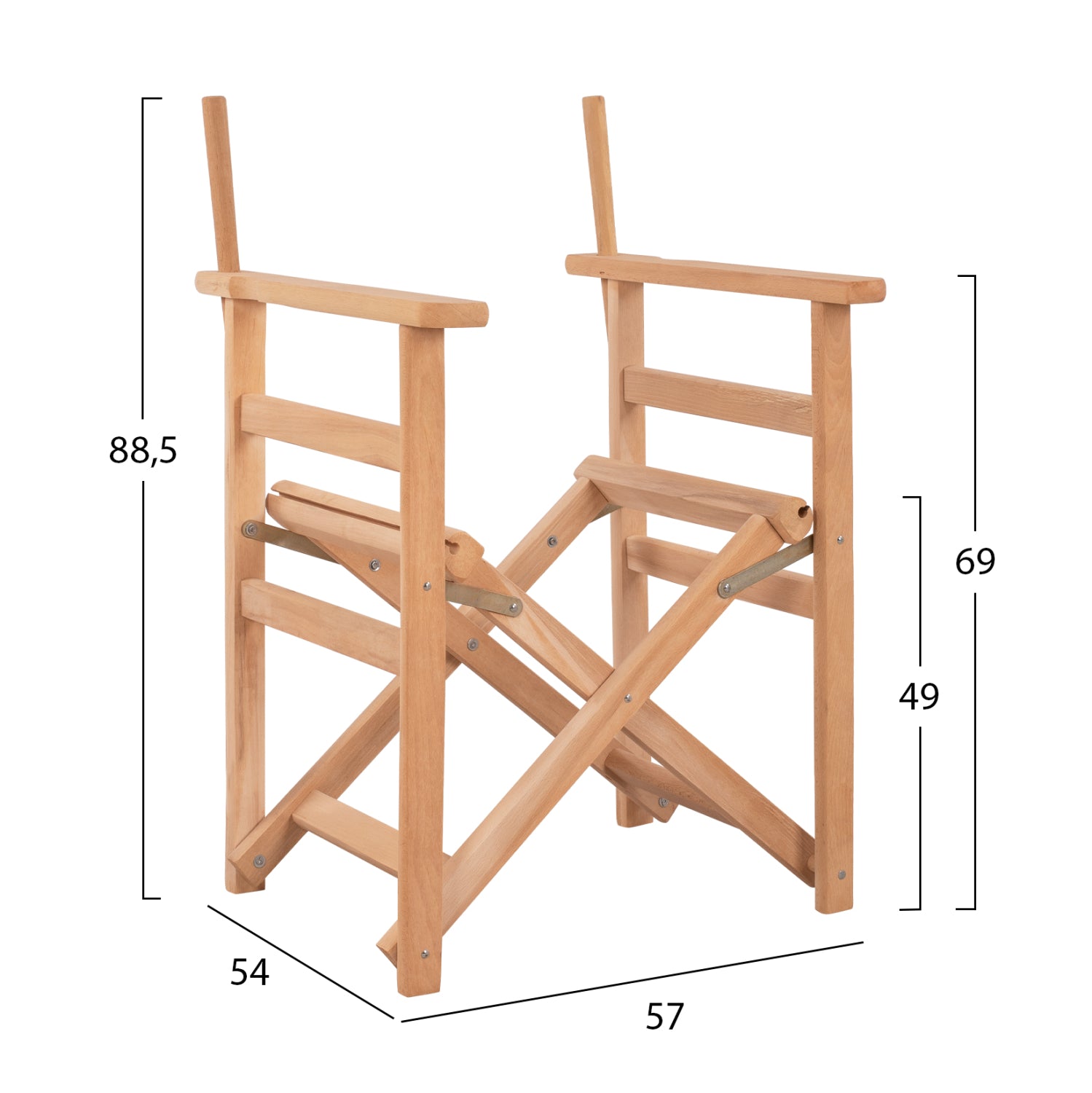 Режисьорски стол с рамка естествено накиснат Лимнос 57x54x88,5 см