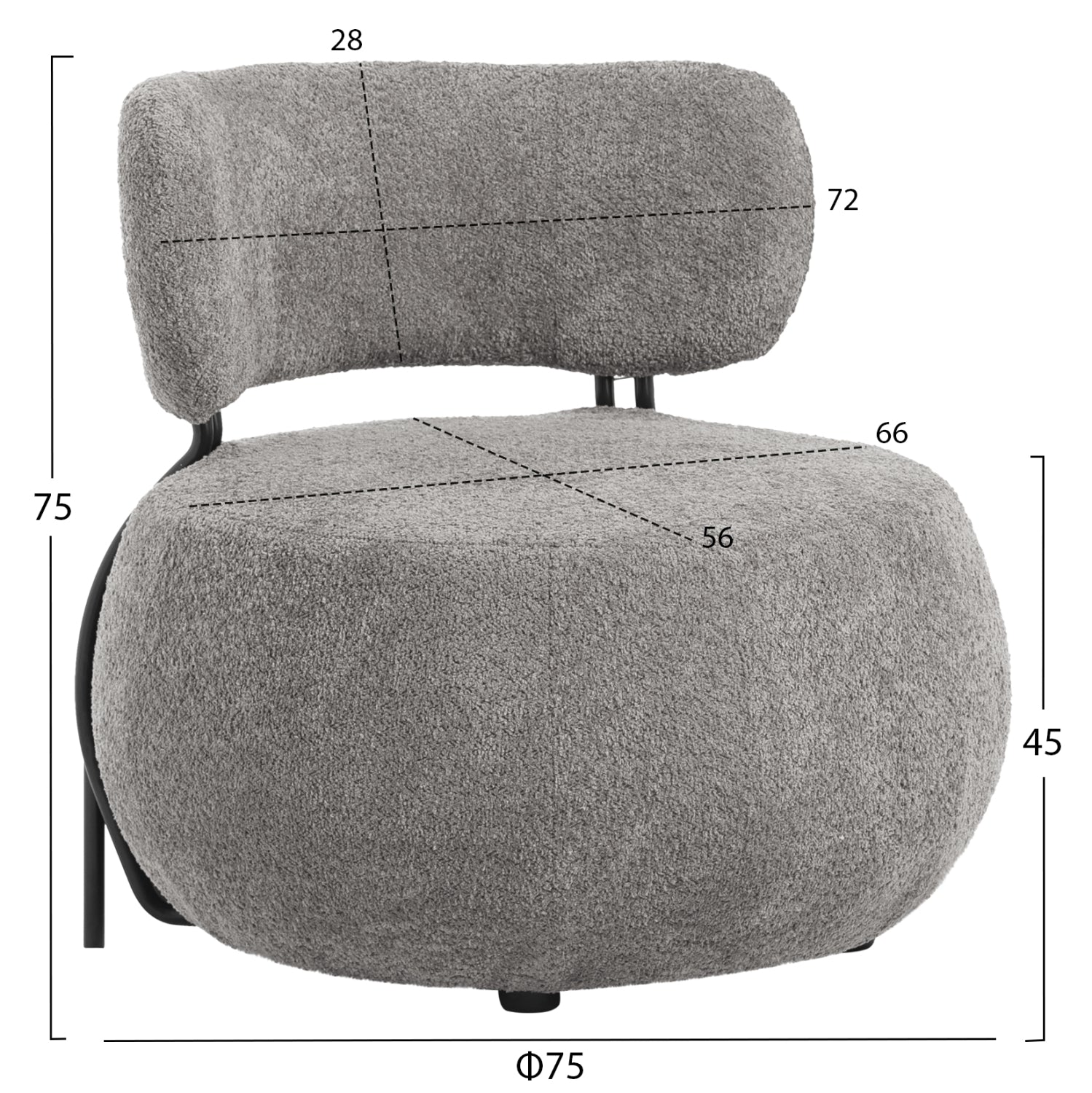 Кръгъл шезлонг KARSEN сив букле плат 75x75x75H см.