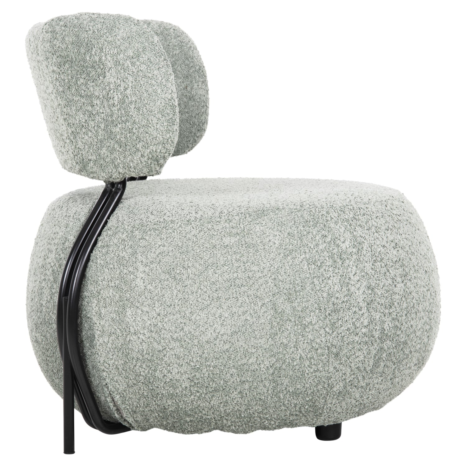 Кръгъл лаундж стол KARSEN шам-фъстък зелен букле плат 75x75x75Hcm.
