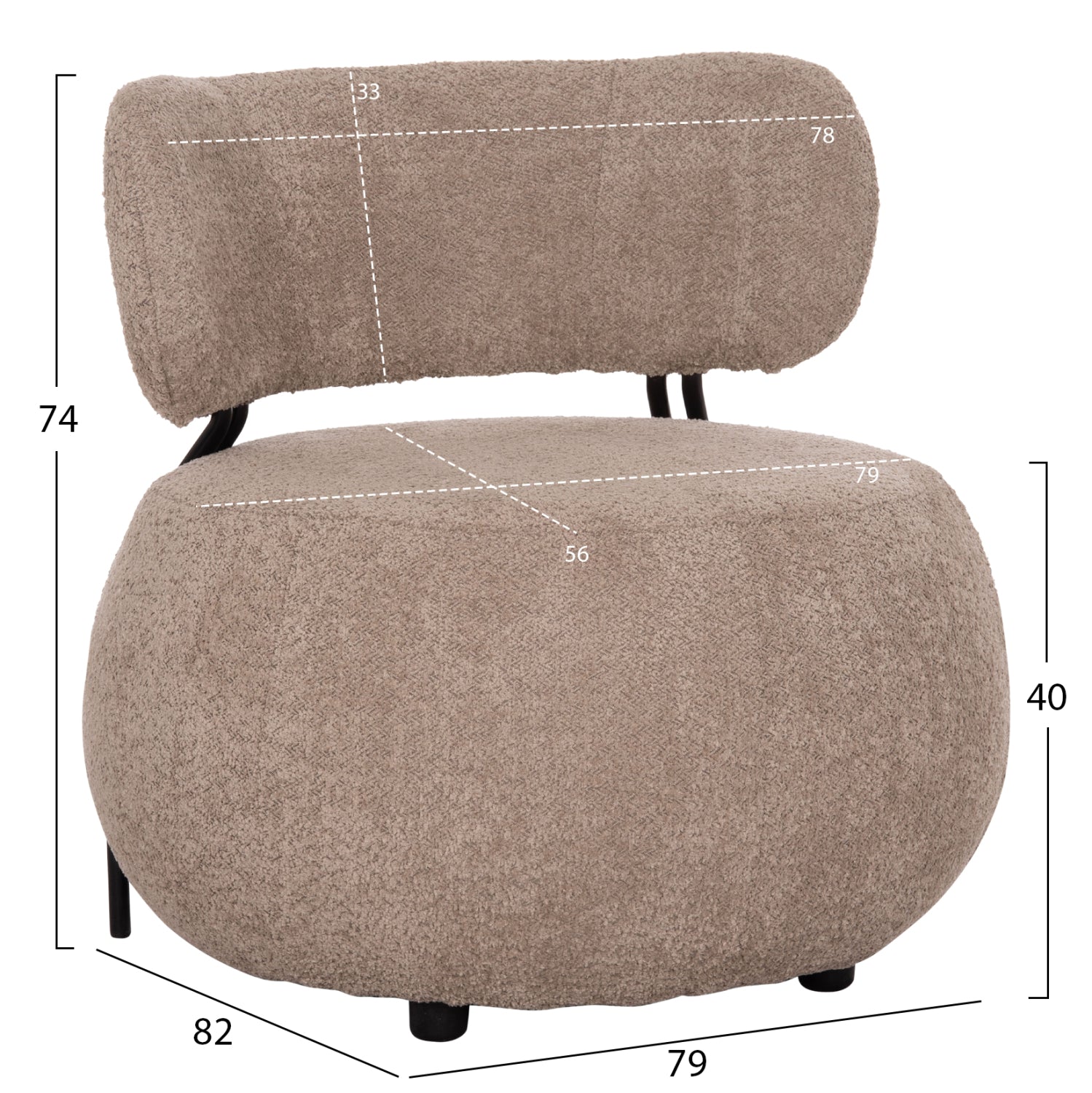 ФОТЬОЙЛ ROUND KARSEN ТЪМНО БЕЖОВ БУКЛЕ ПЛАТ 79x82x74см.