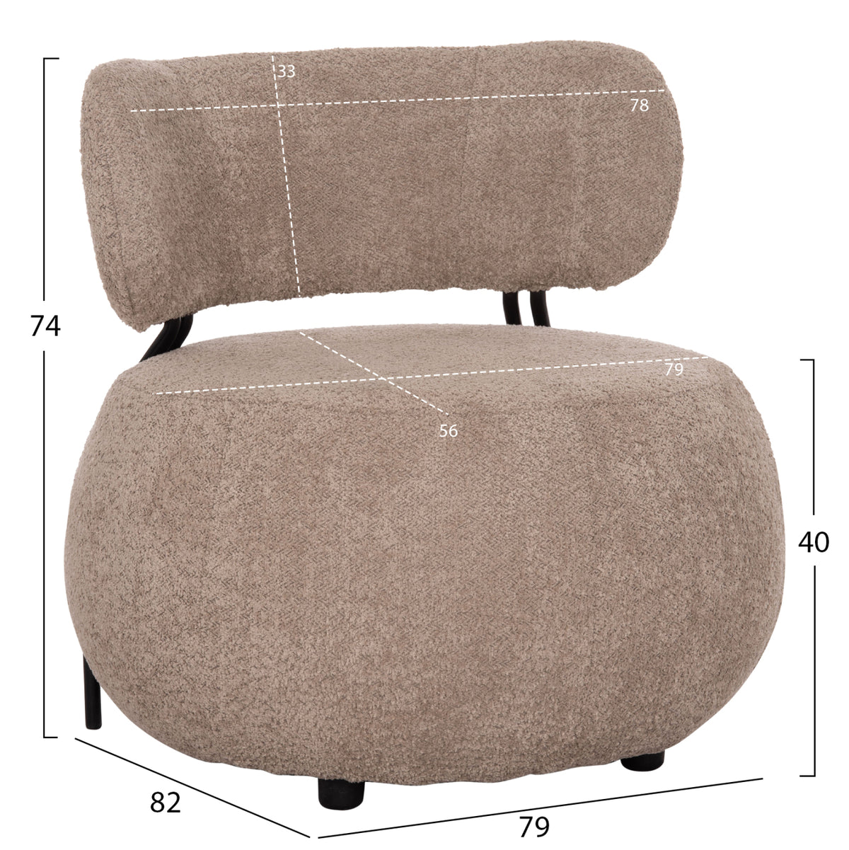 ФОТЬОЙЛ ROUND KARSEN ТЪМНО БЕЖОВ БУКЛЕ ПЛАТ 79x82x74см.