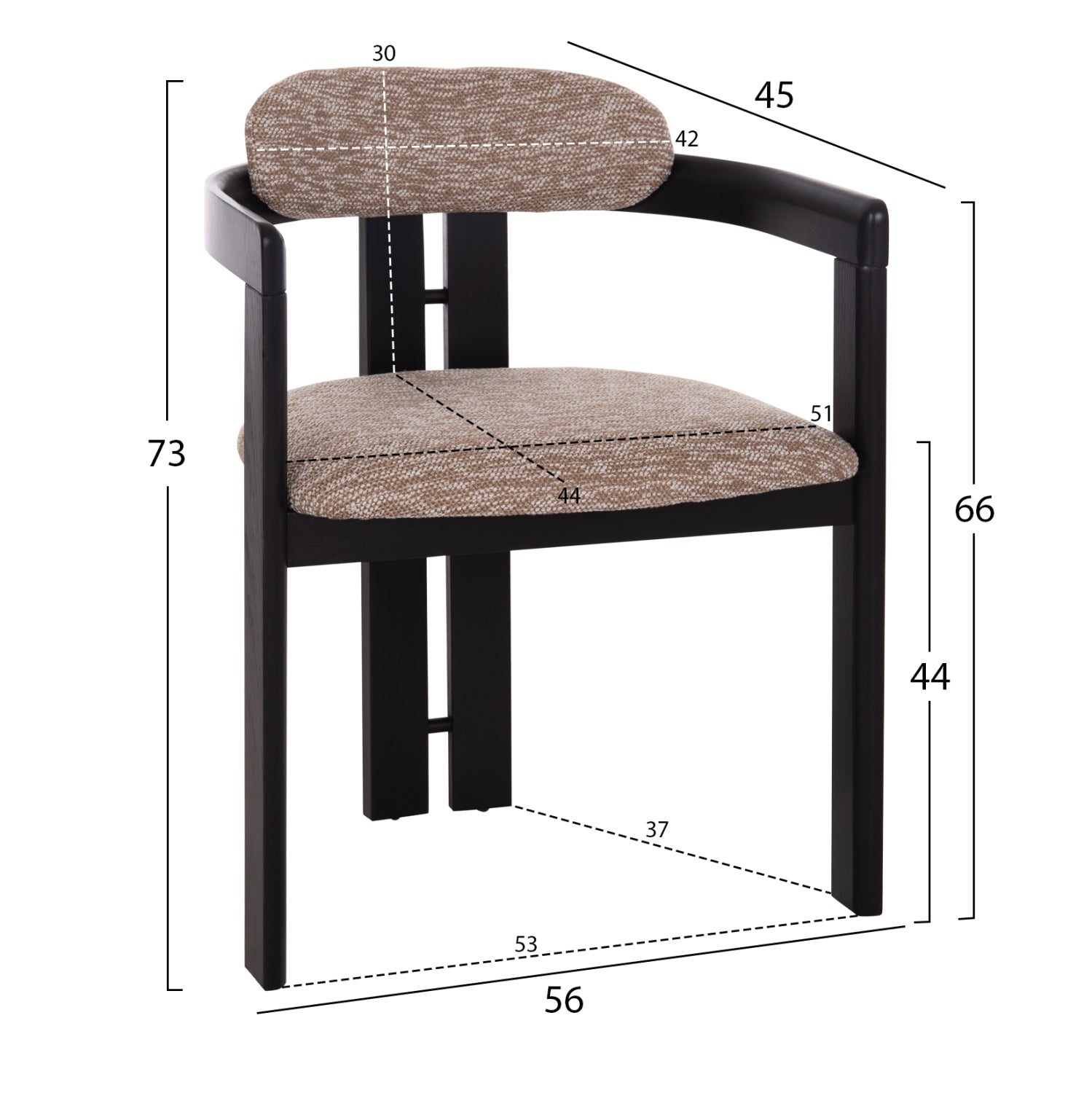 Трапезен стол KALL кафяв плат – шперплат в черно 56x45x73см