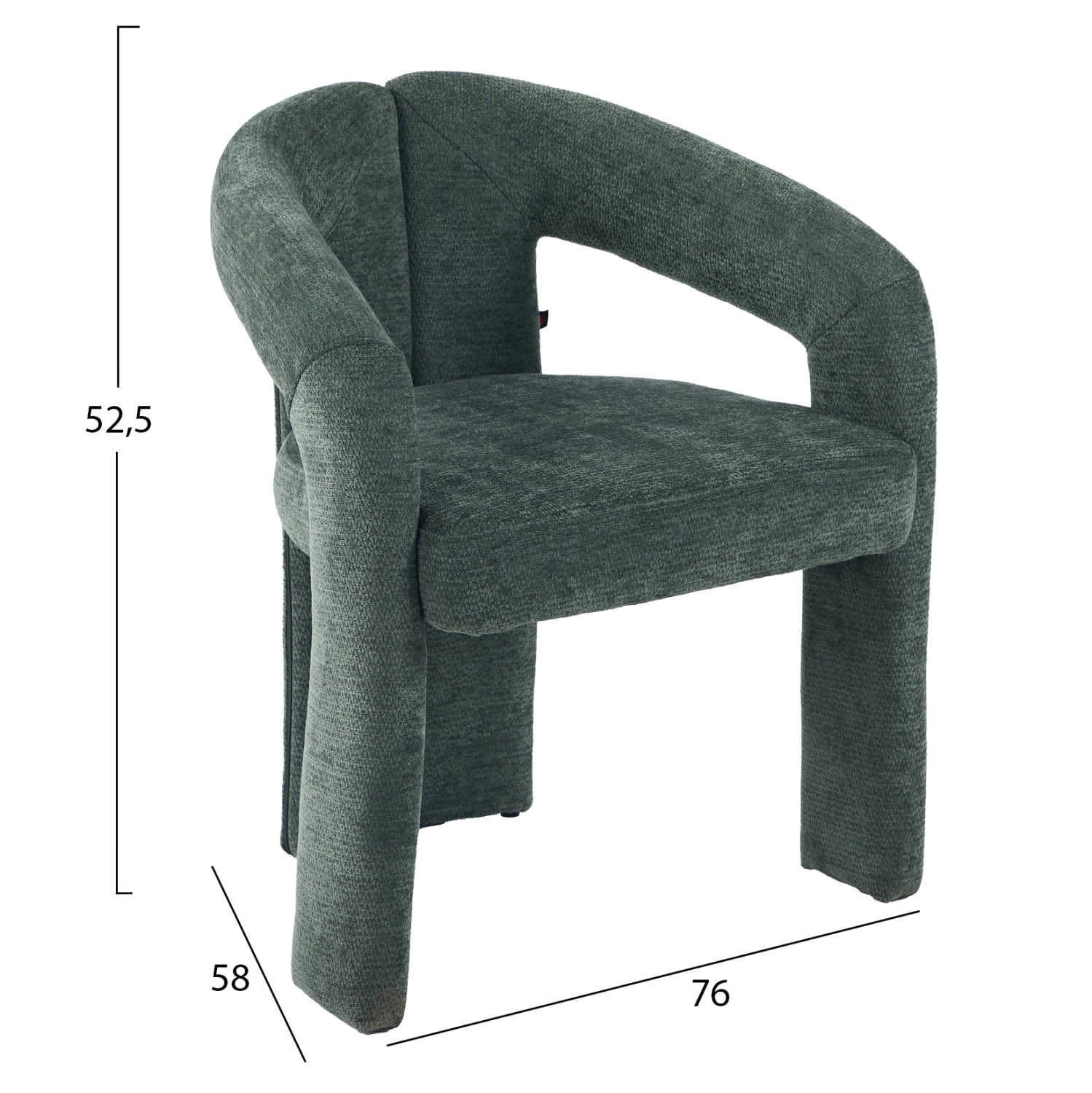 Трапезен стол зелен ленен плат 64x50x76.5Hcm.