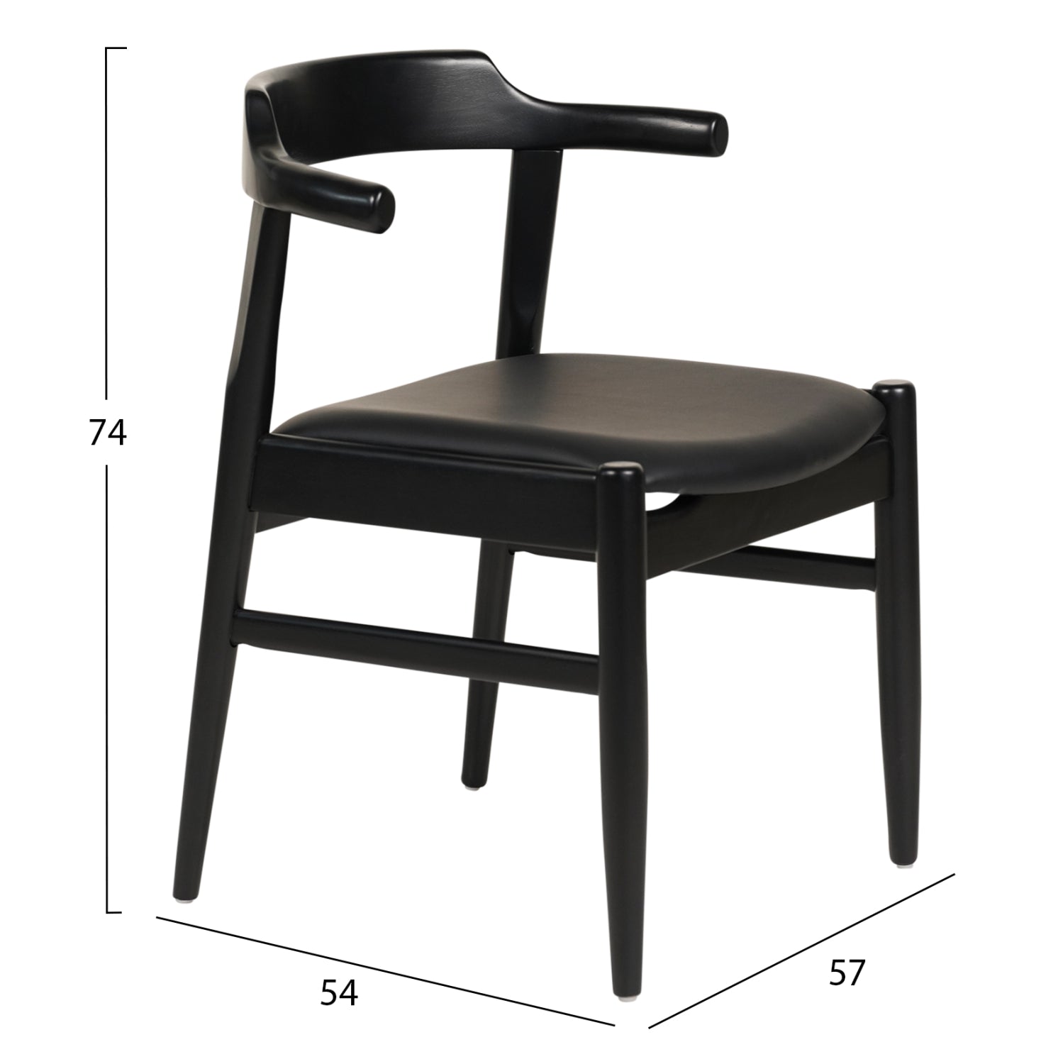 Трапезен стол CERSEI гумено дърво и PU в черно 57x54x74Hcm.