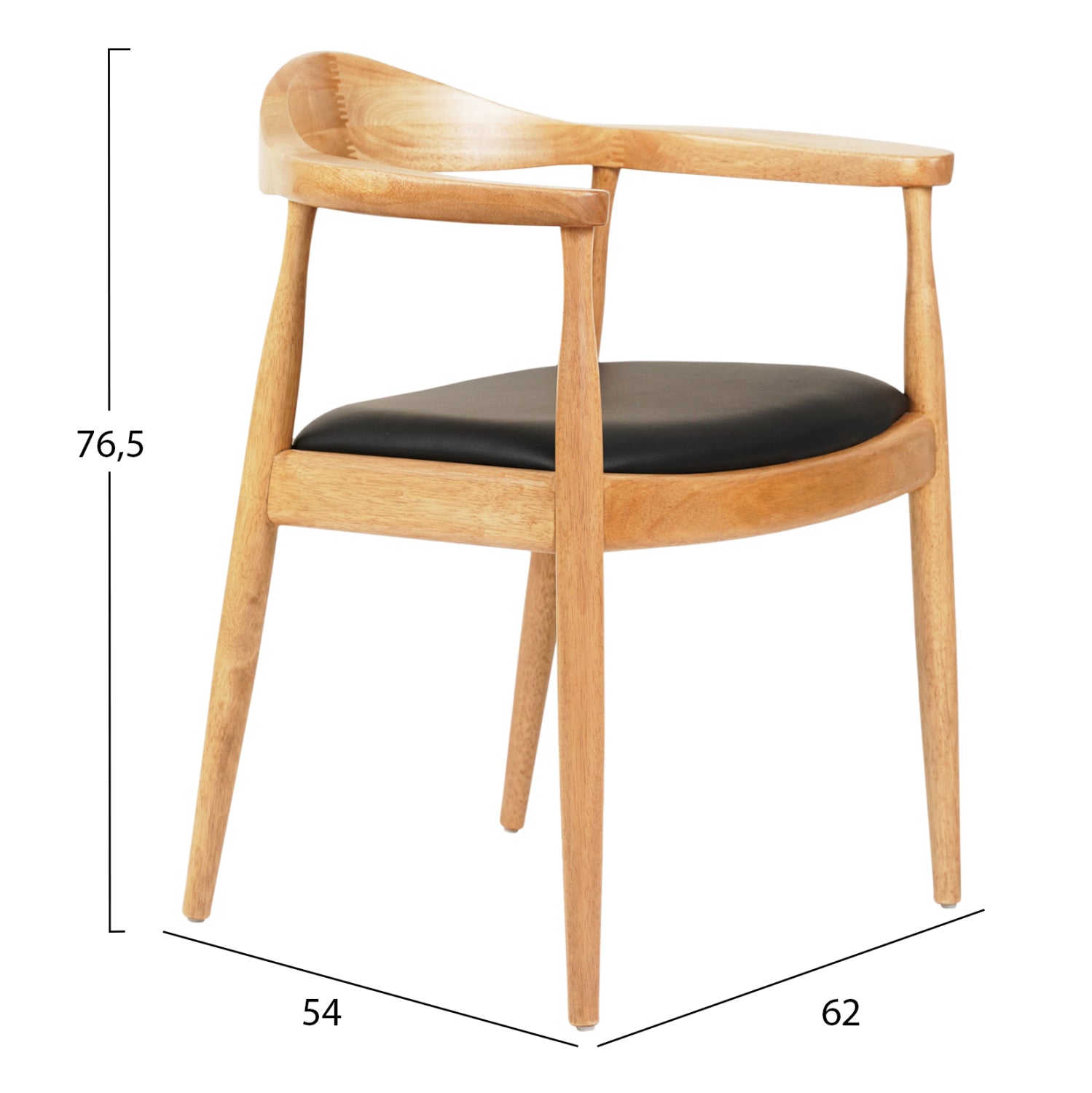 Трапезен стол ADOR гумено дърво в цвят дъб и черен PU 62x54x76,5Hcm.