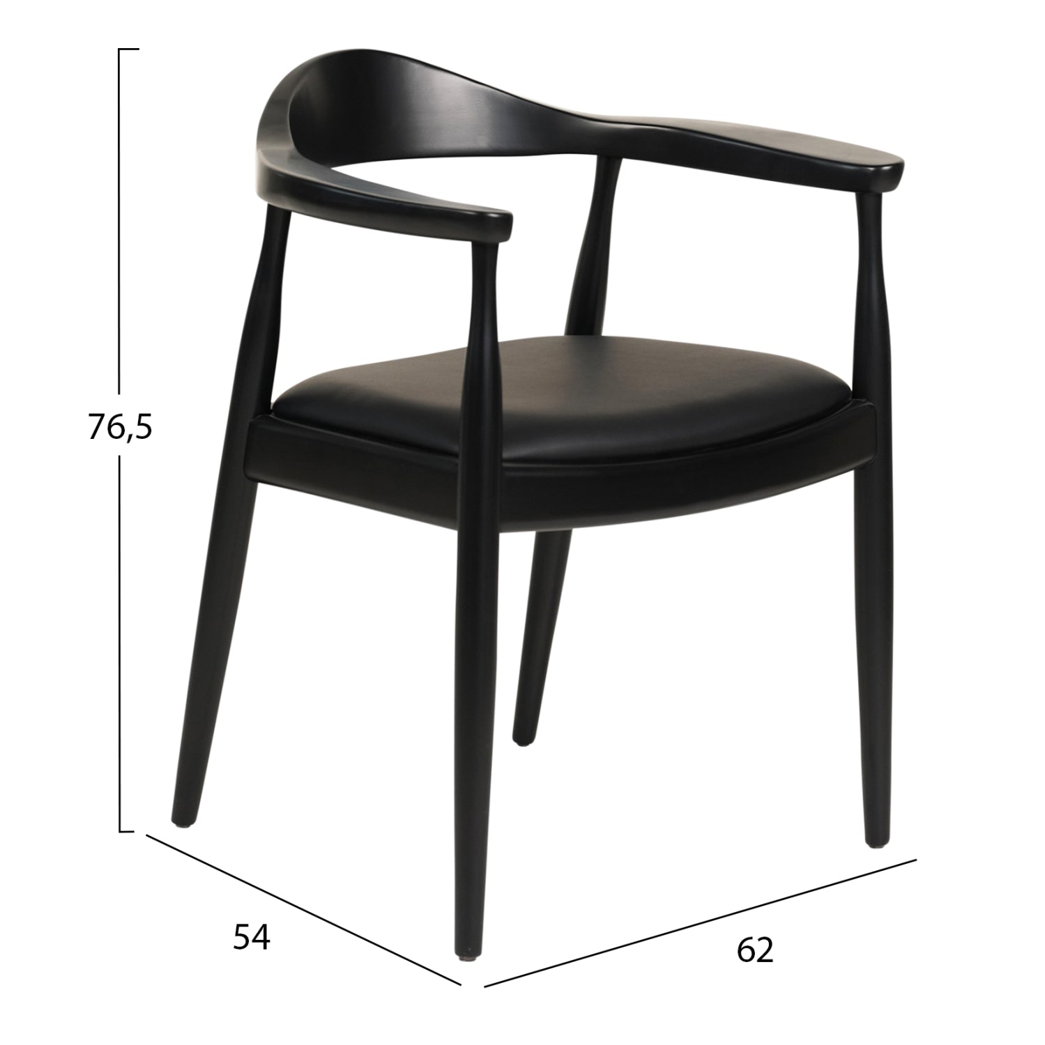 Трапезен стол ADOR гумено дърво и PU - черен 62x54x76,5Hcm.