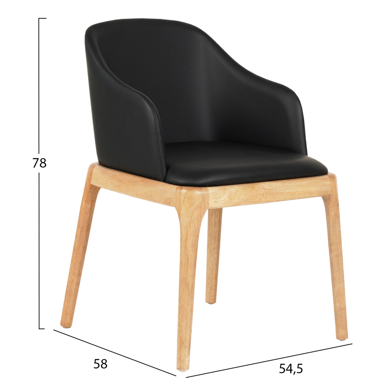 Трапезен стол FURLAN гумено дърво в дъб - черен PU 54,5x58x78Hcm.